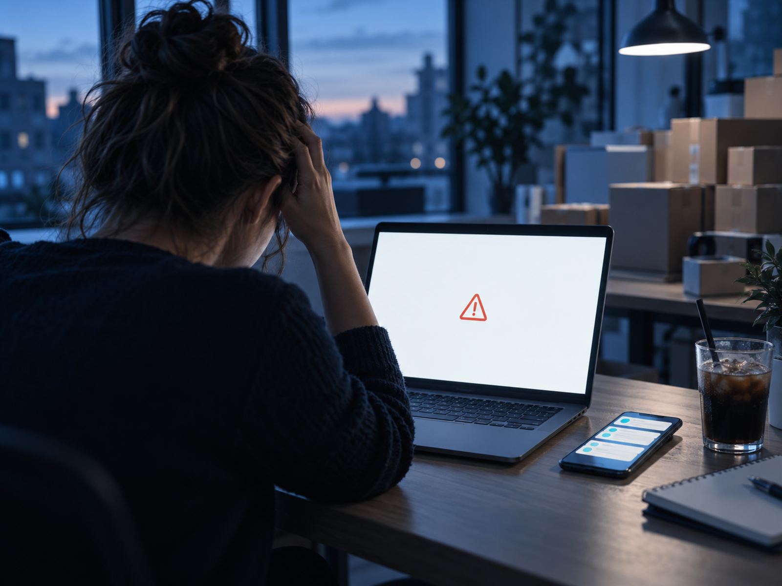 Office manager facing an Odoo error screen that blocks invoicing